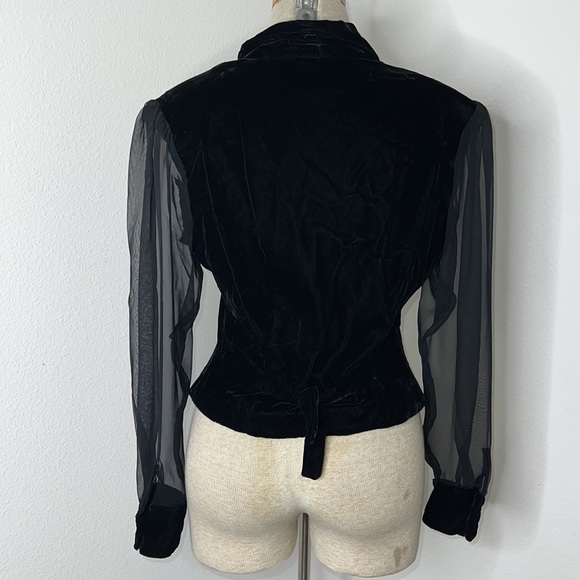 🔹 Charade Vintage Velvet Velour Sheer Sleeve Top with Rhinestone Buttons - Picture 2 of 6